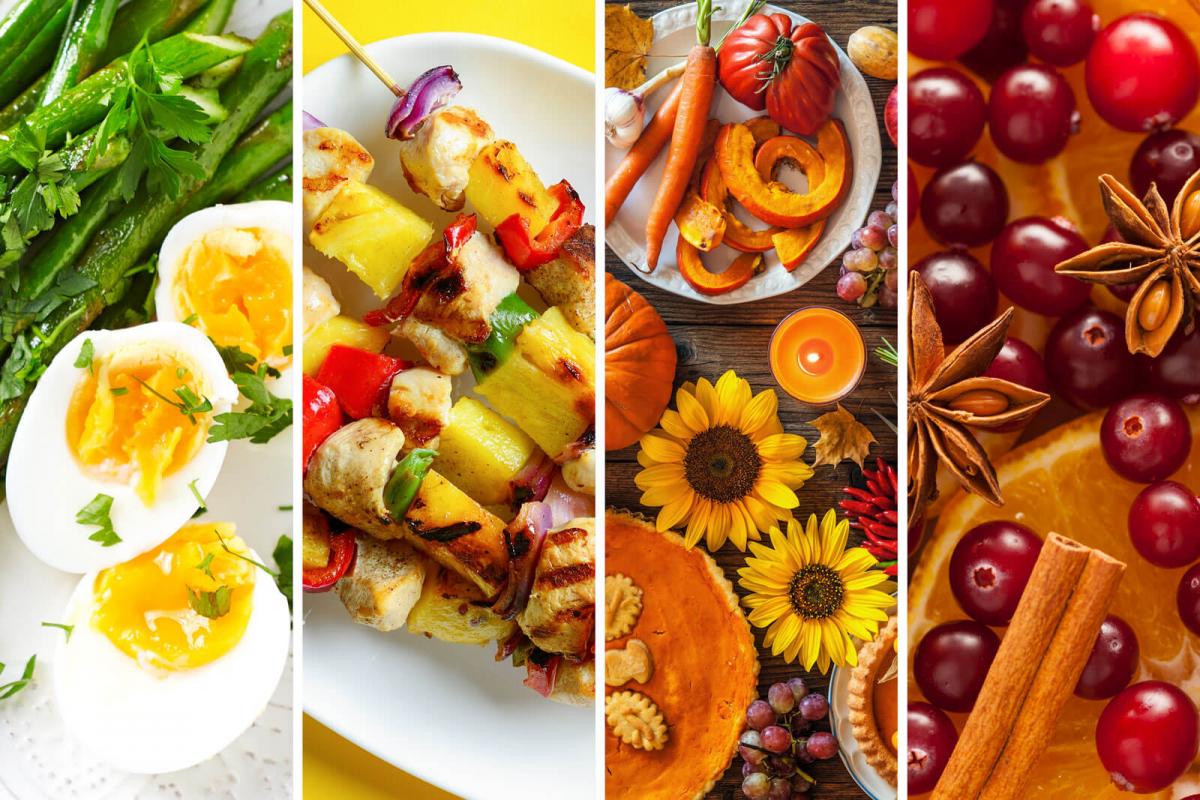 Photo collage of seasonal foods